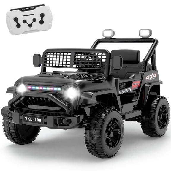 12V Ride on Toys for Toddlers, Ride on Car with Parent Remote Control, Ride on Truck for Boys Girls with Soft Start, LED Lights & Music Player, Black
