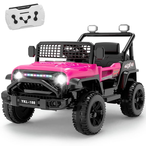 12V Ride on Toys for Toddlers, Ride on Car with Parent Remote Control, Ride on Truck for Boys Girls with Soft Start, LED Lights & Music Player, Pink