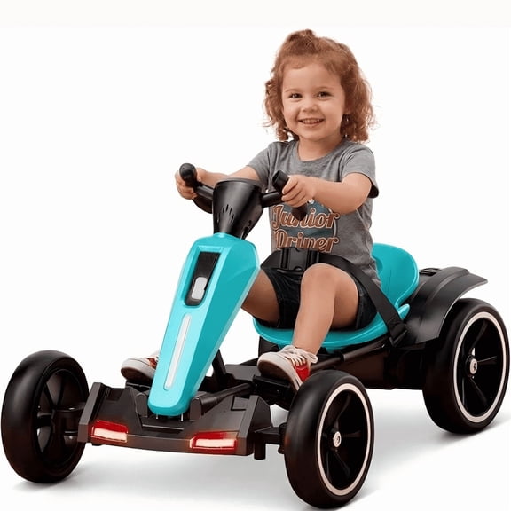 Xuanlur Electric Go Kart for Kids Ages 3-6, Crazy Cart w/4 Non-Slip EVA Wheels, Adjustable Seat, Metal Frame, 4.8 MPH Max Speed, 12V Outdoor Ride on Toy, Folder Go Kart, Bluetooth & Lights, Aqua