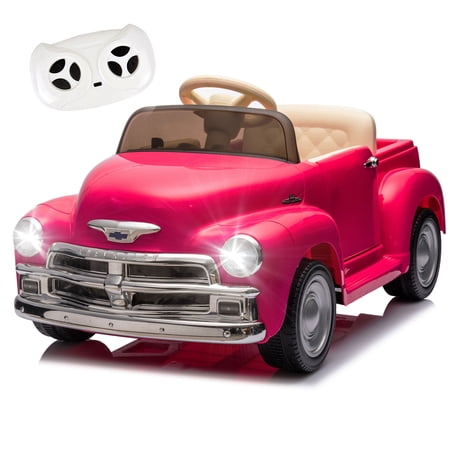 Xuanlur 12V 7AH Ride on Toys for Kids, Licensed Chevrolet 3100 Pickup Ride on Truck w/Parents Control, Electric Cars w/Storage Space, 3-Speeds, LED Lights, Music, Retro Style, Pink