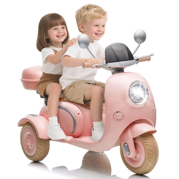 Xuanlur 12V Kids Electric Motorcycle, 3 Wheel 2 Seater Ride on Motorcycle w/Remote Control, 25W*2 Motors Electric Motorcycle w/Big Storage Box, Music, Horn, Light, Ride on Toys for Kids 3-8, Pink