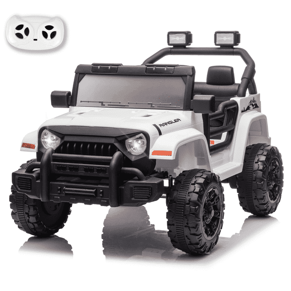 Xuanlur 12V Kids Ride on Car with Remote Control, Ride on Toys w/ Dual Drive, Four-Wheel Suspension, Bluetooth Music, LED Lights, USB, Shock Absorption, Toys Car for Kids Aged, White