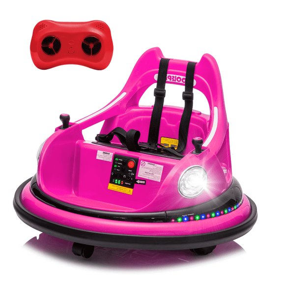 Xuanlur 12V Ride on Bumper Car for Toddlers, Electric Cars for Kids w/Parent Remote, Ride on Toys w/2-Speed, 2 Driving Mode, 360°Spin, Music, Lights, 5-Point Safety Belt, Pink