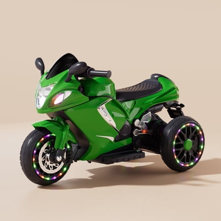 Xuanlur 24V Electric Motorcycle, 350W Ride On Toy for Big Kids w/EVA Wheels & Metal Frame, Twist Grip Throttle, Dual Suspension, Music, Light, Kids Motorcycle for Kids 6+, Green