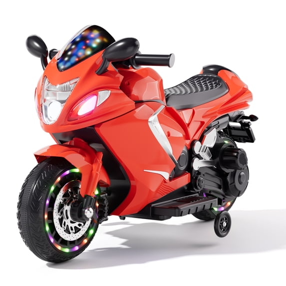 Xuanlur 24V Electric Motorcycle for Kids, Kids Motorcycle with Training Wheels, LED Light Up Wheels, Dual 390 Motors, Speed Up to 7 mph, Bluetooth Music, Ride On Toy for Kids 3-8 Years Old, Red