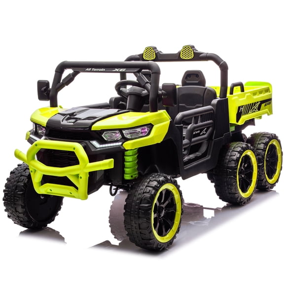 Xuanlur 24V Ride On Toys for Big Kids W/20" Seat, 4WD 6X6 2 Seater Ride On Dump Truck with Remote Control, 3 Speeds, High Efficiency Battery, 4X100 Motors, Music, Ride On Car for Boys Girls, Yellow