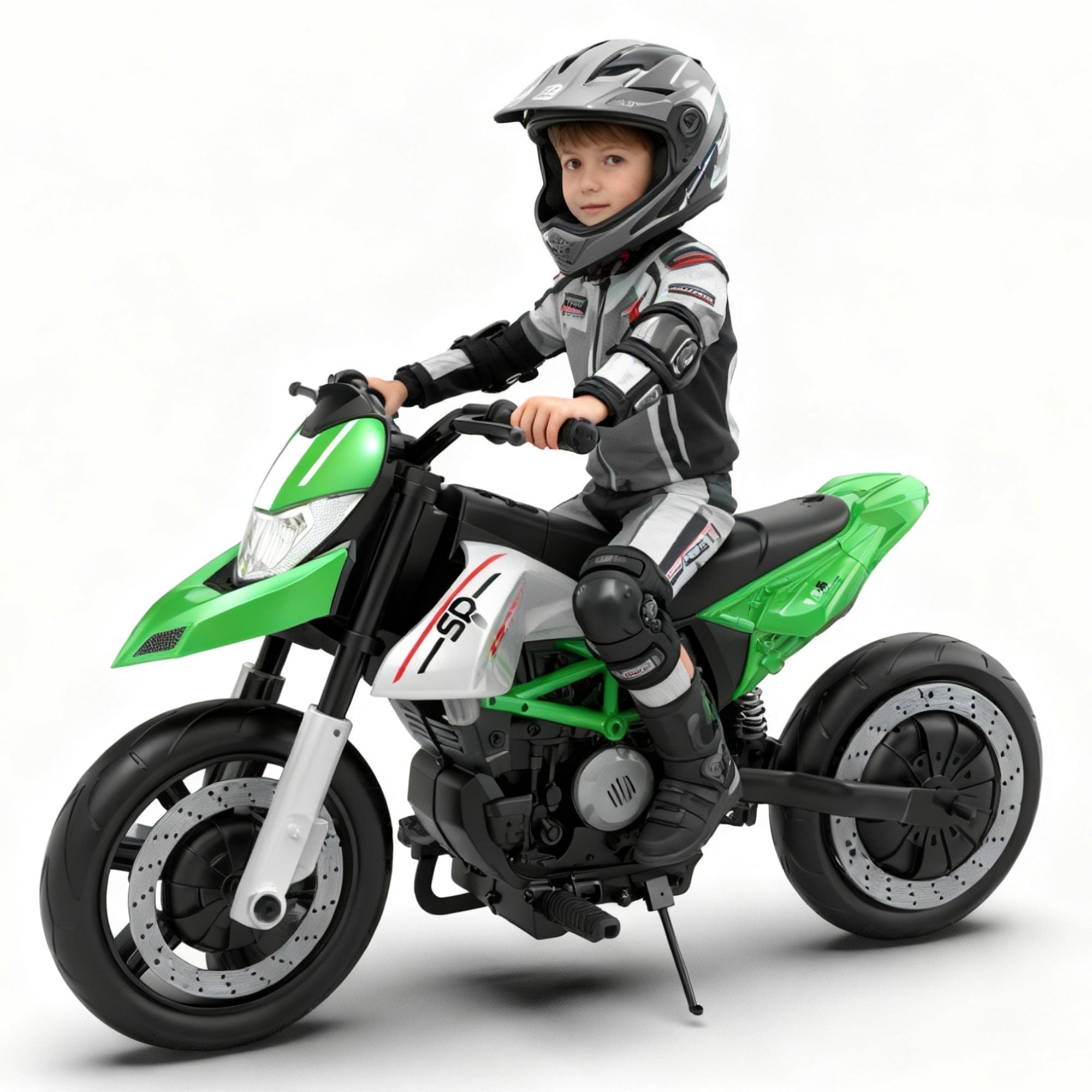 Xuanlur 24V 9AH Electric Motorbike, 9 mph & 110lb Max, 200W Ride on Motorcycle for Big Kids w/EVA Tires, LED Lights & Power Display, 2 Speed, Bluetooth, Music, Electric Motorcycle for Ages 6+, Green