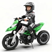 Xuanlur 24V 9AH Electric Motorbike, 9 mph & 110lb Max, 200W Ride on Motorcycle for Big Kids w/EVA Tires, LED Lights & Power Display, 2 Speed, Bluetooth, Music, Electric Motorcycle for Ages 6+, Green