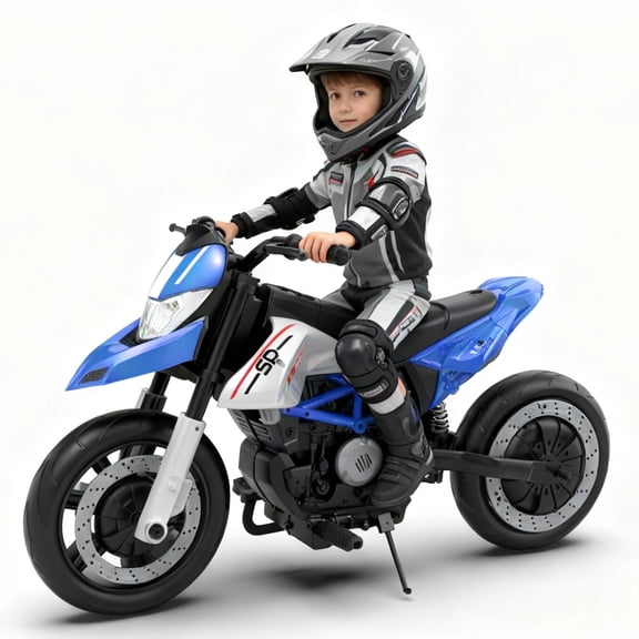 Xuanlur 24V 9AH Electric Motorbike, 9 mph & 110lb Max, 200W Ride on Motorcycle for Big Kids w/EVA Tires, LED Lights & Power Display, 2 Speed, Bluetooth, Music, Electric Motorcycle for Ages 6+, Blue