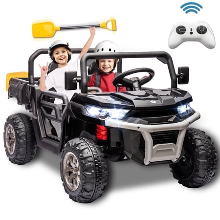 Xuanlur 24V Kids Ride on Car Truck, Ride On Toy with Dump Bed/Shovel, Durable Tires, LED Light, Music, Remote Control, Black