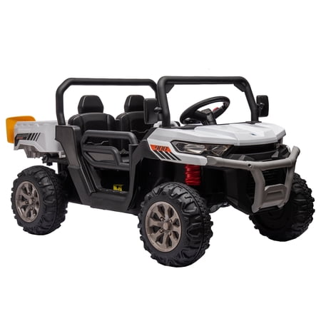 Xuanlur 24V 2 Seater Kids Ride on Car Truck, Ride on tW/ 2x200W Motor, 24 Volt Ride on Toys W/ Dump Bed/Shovel, Electric Car for Kids W/ Durable Tires, LED Light, Music, Remote Control, White