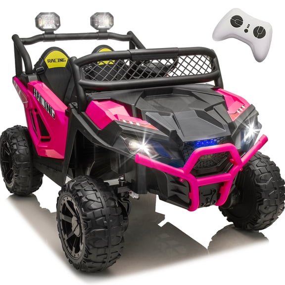 Xuanlur 24V Ride on Toys for Big Kids, 2 Seater Kids Electric Car w/Remote Control, 4x200W Motors, 4WD/2WD, EVA Tires, 4-Wheel Suspension, LED Lights, Bluetooth, Ride On UTV for Kids Ages 3-8, Pink