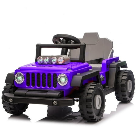 12V Ride on Toy for Kids, 2-in-1 Truck/Go Kart Freely Switched, Ride on Car w/Remote Control, Creative Building Block Assembly, 4-Wheel Suspension, LED Lights, Electric Car for Boy Girl Gift (Purple)