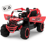 Xuanlur 24V Ride on Toys for Big Kids, 2 Seater Electric Car w/Parents Remote Control, 4 Wheel Suspension, Max 5MPH, Slow Start, 2X200W Motors, Bluetooth, Music, LED, Ride on UTV for Ages 3-6, Red