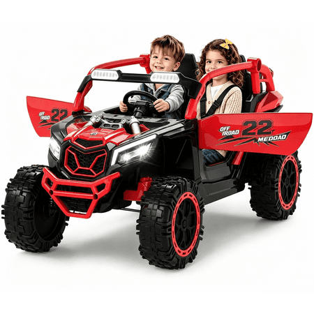 Xuanlur 24V Ride on Toys for Big Kids, 2 Seater Electric Car w/Parents Remote Control, 4 Wheel Suspension, Max 8MPH, Slow Start, 2X200W Motors, Bluetooth, Music, LED, Ride on UTV for Ages 3-6, Red