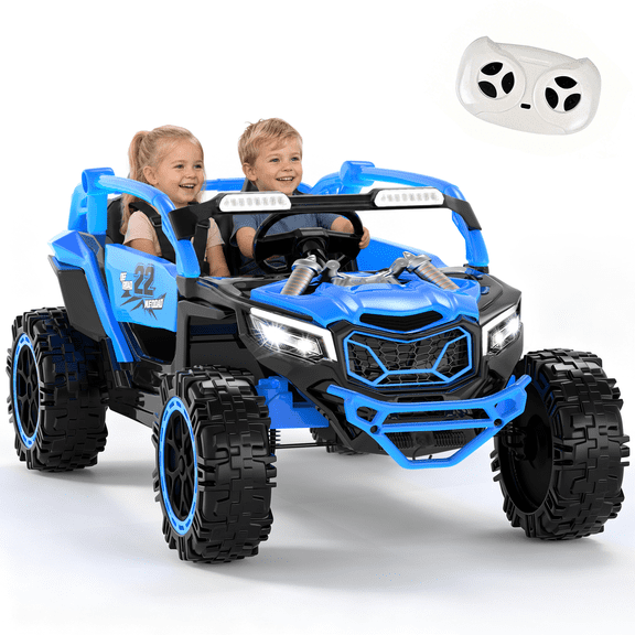Xuanlur 24V Ride on Toys for Big Kids, 2 Seater Electric Car w/Parents Remote Control, 4 Wheel Suspension, Max 5MPH, Slow Start, 2X200W Motors, Bluetooth, Music, LED, Ride on UTV for Ages 3-6, Blue
