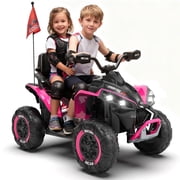 Xuanlur 2 Seater Ride On Car for Kids 3-12, L Kids ATV 4 Wheeler w/ 18.7in Seat, Max 5Mph & 110 lbs Load, 400W Motor, 12.2in Big Wheels, Remote Control, LED, Bluetooth, Shock Absorbers Pink