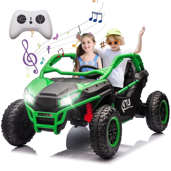 Xuanlur 24V 7AH Kids Ride on UTV w/Remote Control, 2-Seater 400W Electric Car for Kids 3+, 4-5 MPH Speed, 4 Wheel Suspension, Rear Storage Space, 20" Spacious Seat, 3 Speeds, Bluetooth, Green