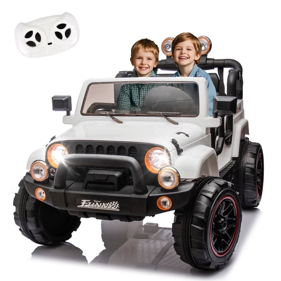 Xuanlur 24V Ride on Toys for Big Kids w/Width 2 Seat, Ride on Truck w/ Remote Control, Kids Electric Car for Kids, Rear Suspension, Portable Pull Rod, Light, Trunk Storage, Bluetooth, 2.5-4 MPH,White