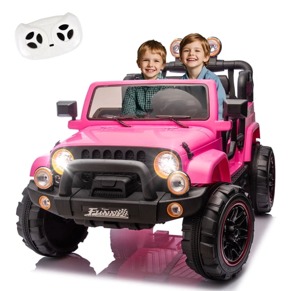 Xuanlur 24V Ride on Toys for Big Kids w/Width 2 Seat, Ride on Truck w/ Remote Control, Kids Electric Car for Kids, Rear Suspension, Portable Pull Rod, Light, Trunk Storage, Bluetooth, 2.5-4 MPH, Pink