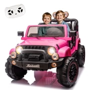 Xuanlur 24V Ride on Toys for Big Kids w/Width 2 Seat, Ride on Truck w/ Remote Control, Kids Electric Car for Kids, Rear Suspension, Portable Pull Rod, Light, Trunk Storage, Bluetooth, 2.5-4 MPH, Pink
