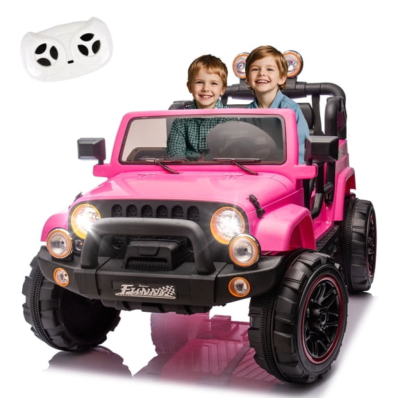 Xuanlur 24V Ride on Toys for Big Kids w/Width 2 Seat, Ride on Truck w/ Remote Control, Kids Electric Car for Kids, Rear Suspension, Portable Pull Rod, Light, Trunk Storage, Bluetooth, 2.5-4 MPH, Pink