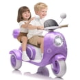 thumbnail image 1 of Xuanlur 12V Kids Electric Motorcycle, 3 Wheel 2 Seater Ride on Motorcycle w/Remote Control, 25W*2 Motors Electric Motorcycle w/Big Storage Box, Music, Horn, Light, Ride on Toys for Kids 3-8, Purple, 1 of 7