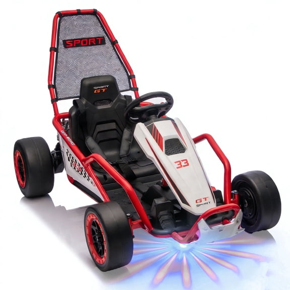 Xuanlur 24V 8.5 MPH Electric Go Kart for Kids w/ Front EVA Wheel, 400W Powerful Drift Kart w/Metal Frame, Music & Strobe Lights, Suspension, 2 Speed, 5 Point Harness, Crazy Cart for Kids 6+, Red