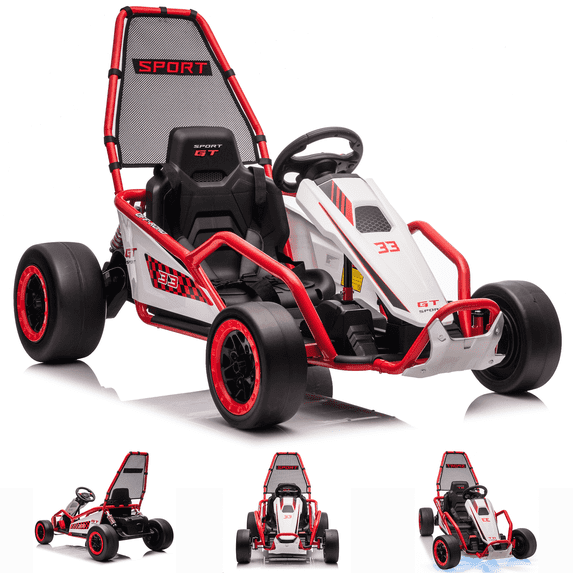 24V Go Kart Ride on Toys w/Dual 200W Motors, Electric Go Kart for Boys Girls Age 6-12 Years Old, 11 MPH, Front EVA Wheel & Metal Frame, 2 Speed-Red