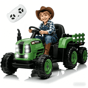 Xuanlur 24V Powered Ride on Tractor, 24 Volt Ride on Toys Car for Kids with Trailer, Max 5Mph, Remote Control, Music Player, Bluetooth, LED Light, 400W Power Car Wheels-Emerald