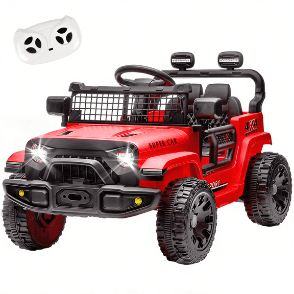 Xuanlur 24V Ride on Truck Car w/Parent Remote Control, Ride on Toys w/4-Wheel Suspension, Power Display, Bluetooth, Music, LED Headlight, Electric Car for Kids Aged 3+, Red
