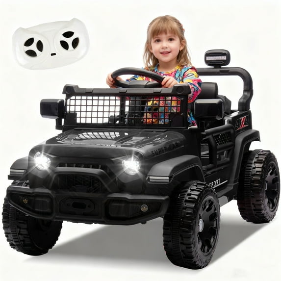 Xuanlur 24V Ride on Toys with Parents Control, Ride on Truck Car with Four-Wheel Suspension, Electric Vehicles for Kids, Power Display, Bluetooth, MP3, Music, LED Headlight, 1.86-3.11MPH (Black)