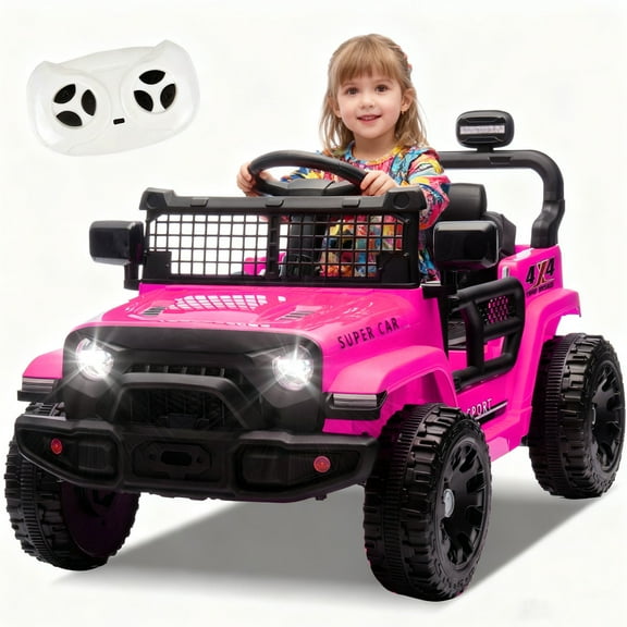 Xuanlur 24V Ride on Toys with Parents Control, Ride on Truck Car with Four-Wheel Suspension, Electric Vehicles for Kids, Power Display, Bluetooth, MP3, Music, LED Headlight, 1.86-3.11MPH (Pink)