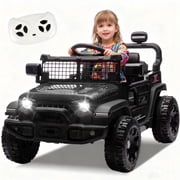 24V Kids Electric Vehicles for Kids, 24V Ride on Electric Truck Car w/ Remote Control, Safety Belt, USB, Music, LED Lights Black