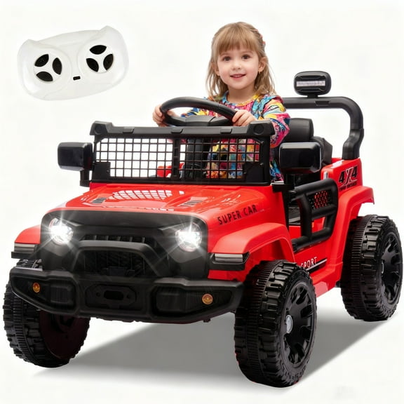 Xuanlur 24V Ride on Toys with Parents Control, Ride on Truck Car with Four-Wheel Suspension, Electric Vehicles for Kids, Power Display, Bluetooth, MP3, Music, LED Headlight, 1.86-3.11MPH (Red)