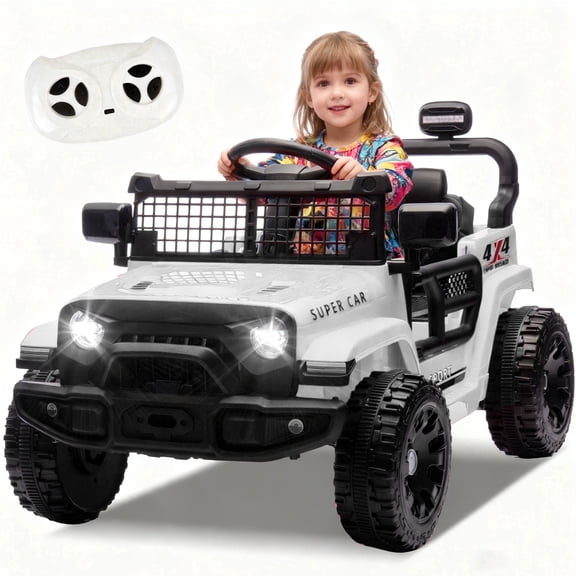 24V Kids Electric Vehicles for Kids, 24V Ride on Electric Truck Car w/ Remote Control, Safety Belt, USB, Music, LED Lights (White)