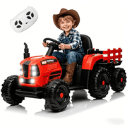 Xuanlur 24V Powered Ride on Tractor, 24 Volt Ride on Toys Car for Kids with Trailer, Max 5Mph, Remote Control, Music Player, Bluetooth, LED Light, 400W Power Car Wheels-Red