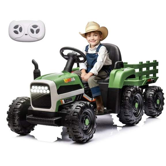 Xuanlur 24V Ride on Tractor with Remote Control, 24V Ride on Toy for Big Kids 3+, Kids Electric Vehicles Power Car Wheels with 400W Motor, USB, LED light, Bluetooth, 3 Speed Adjustable (Emerald)