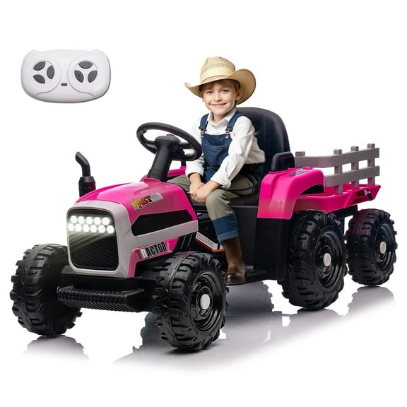 Xuanlur 24V Ride on Tractor with Remote Control, 24V Ride on Toy for Big Kids 3+, Kids Electric Vehicles Power Car Wheels with 400W Motor, USB, LED light, Bluetooth, 3 Speed Adjustable (Rose Red)