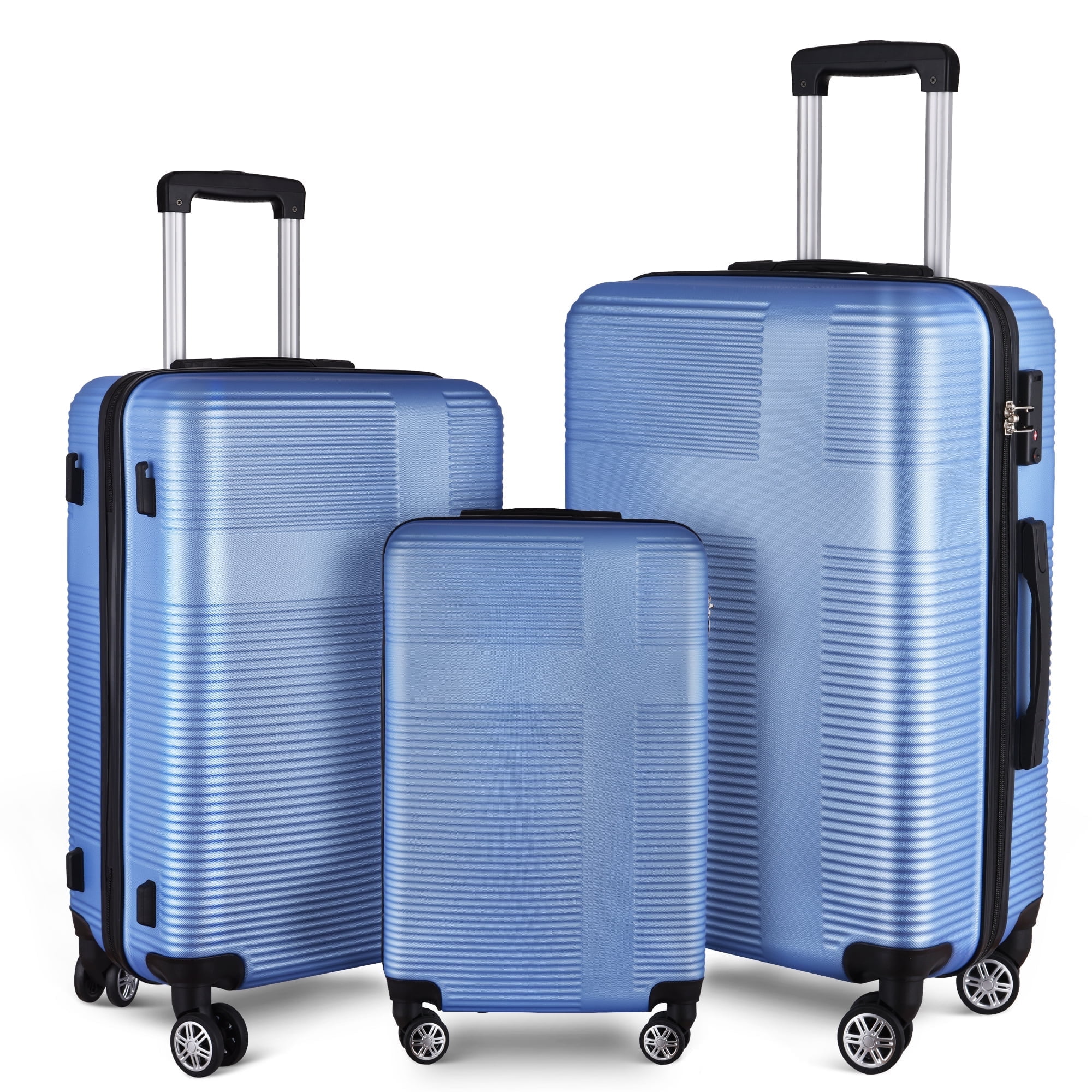 Xuanlur 3-Piece Lightweight Hardside Luggage Set with TSA Lock, 4-Wheel Spinner, and Hooks (20", 24", 28") - Light Blue