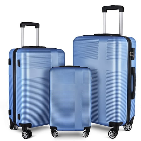 Xuanlur 3-Piece Lightweight Hardside Luggage Set with TSA Lock, 4-Wheel Spinner, and Hooks (20", 24", 28") - Light Blue