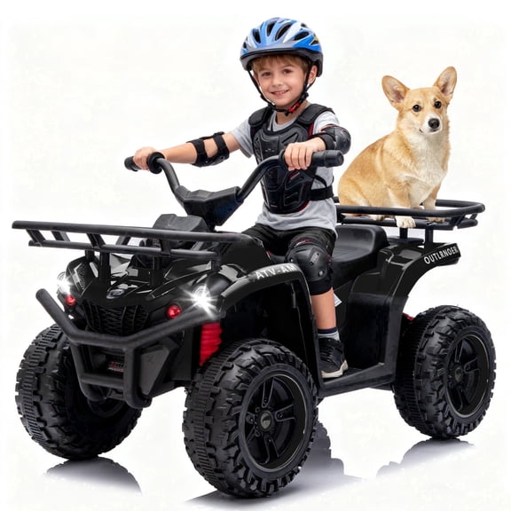 24V Ride on Car, Kids ATV Quad with Bluetooth Music w/Storage Racs, Anti-Slip Tires, 160W Motors, Crash Bars, Power Display, LED Lights & Bluetooth, 24 Volt Ride on Toys for Toddlers Ages 3+, Black