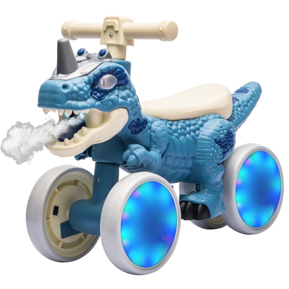 Xuanlur Dinosaur Balance Bike for 1-3 Year Olds, Toddler Bike with EVA Tires, Light-Up Wheels, Baby Bike with Music & Mist Spray Effects, Dinosaur Ride on Toy, Perfect First Birthday Gift, Blue