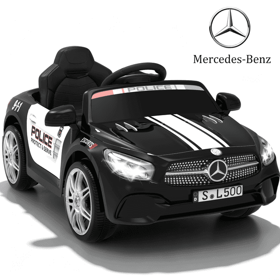 Licensed Benz CLS 350 12V Electric Ride on Car with Bluetooth Music, LED Lights, Spring Suspension, Toddler First Car, Battery Powered Electric Vehicle with Parent Remote Control (Black Police Car)