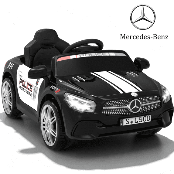 Licensed Benz CLS 350 12V Electric Ride on Toys with Bluetooth Music, LED Lights, Spring Suspension, Power Car Wheels, Electric Car for Kids with Parent Remote Control (Black Police Car)