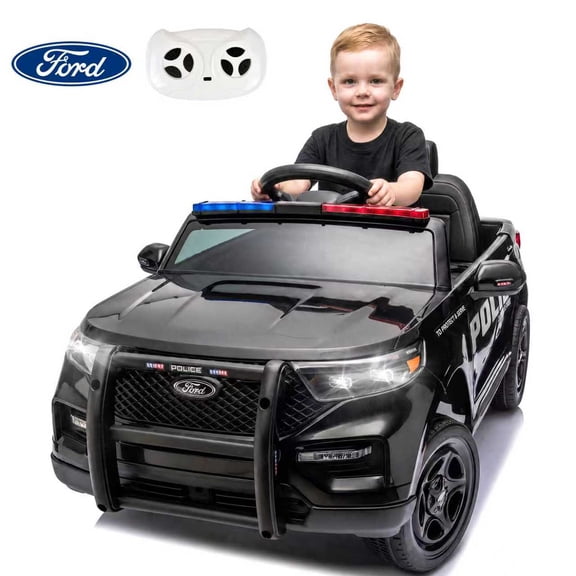 Xuanlur 12V Licensed Ford Police Ride on Toy for Kids, Ride on Truck W/ Remote Control, Electric Police Car with Police Lights & Siren, 4-Wheel Suspension, 3 Speed, Music Player, Bluetooth, Black