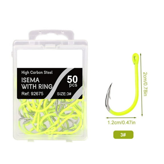 Xuanqin 50 Pcs Fluorescent Fishing Hooks Barbed Single Circle Carp Hook Sea Fishinhook, FTK crooked hook