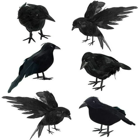 Xuanyuanwu 6 Pcs Halloween Black Crows Feathered Crows Realistic Looking Ravens Large Handmade Black Crow for Halloween Decoration Party Supplies