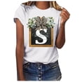 thumbnail image 1 of Xuapaodt INC Ladies Casual Round Neck Personality Letter Top T Shirt Short Sleeves Front Knotted, 1 of 4