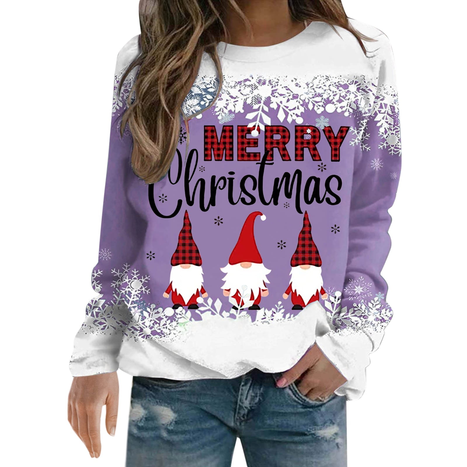 Xuapaodt INC Womens Top Snowman Snowflake Christmas Print Sweatshirt Casual Long Sleeve Round Neck Loose Pullover Walmart